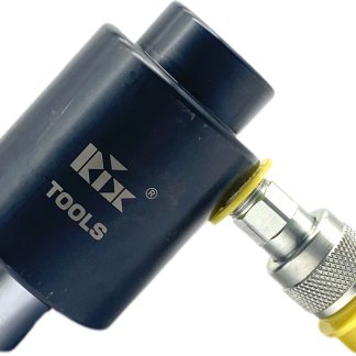Black pneumatic tool with silver connector