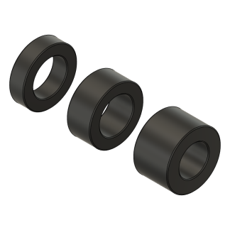 Three black cylindrical mechanical spacers