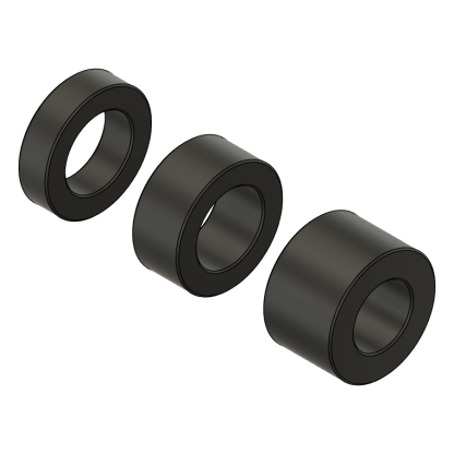 Three black cylindrical mechanical spacers