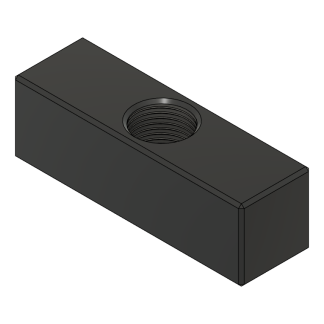 Rectangular metal block with threaded hole