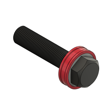 3D illustration of black bolt with red washer